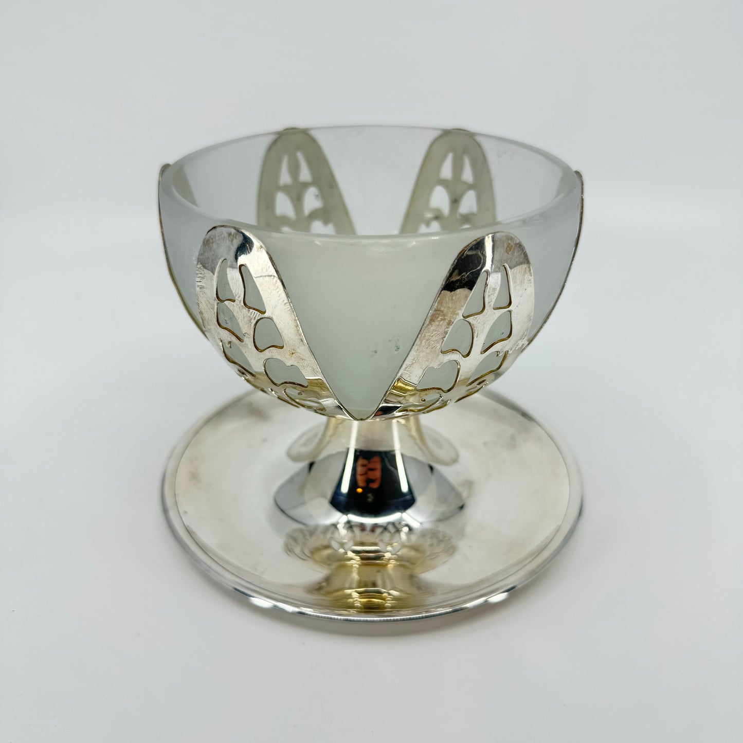 Silver and Frosted Glass Dessert Dishes (set of 8 + large bowl)
