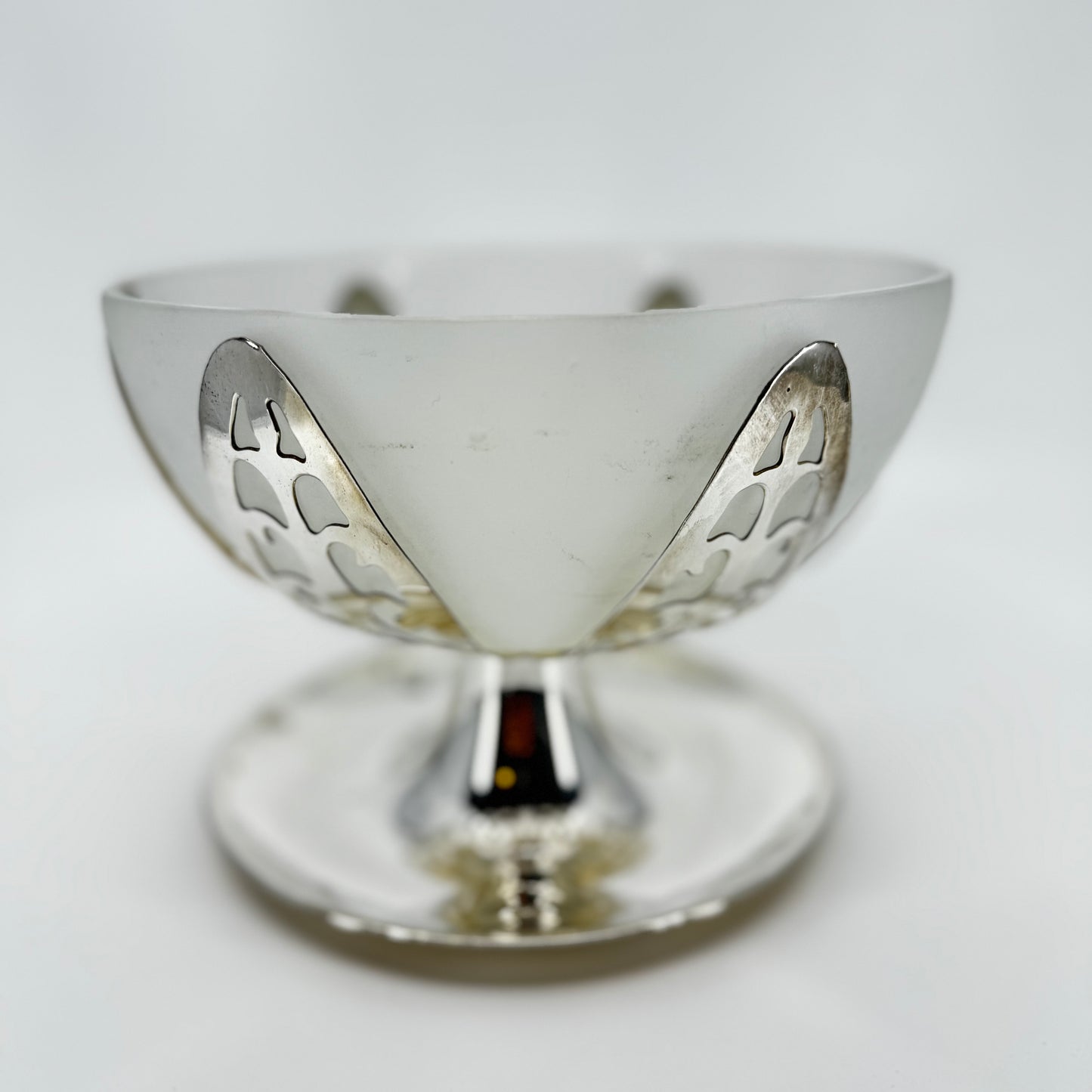 Silver and Frosted Glass Dessert Dishes (set of 8 + large bowl)