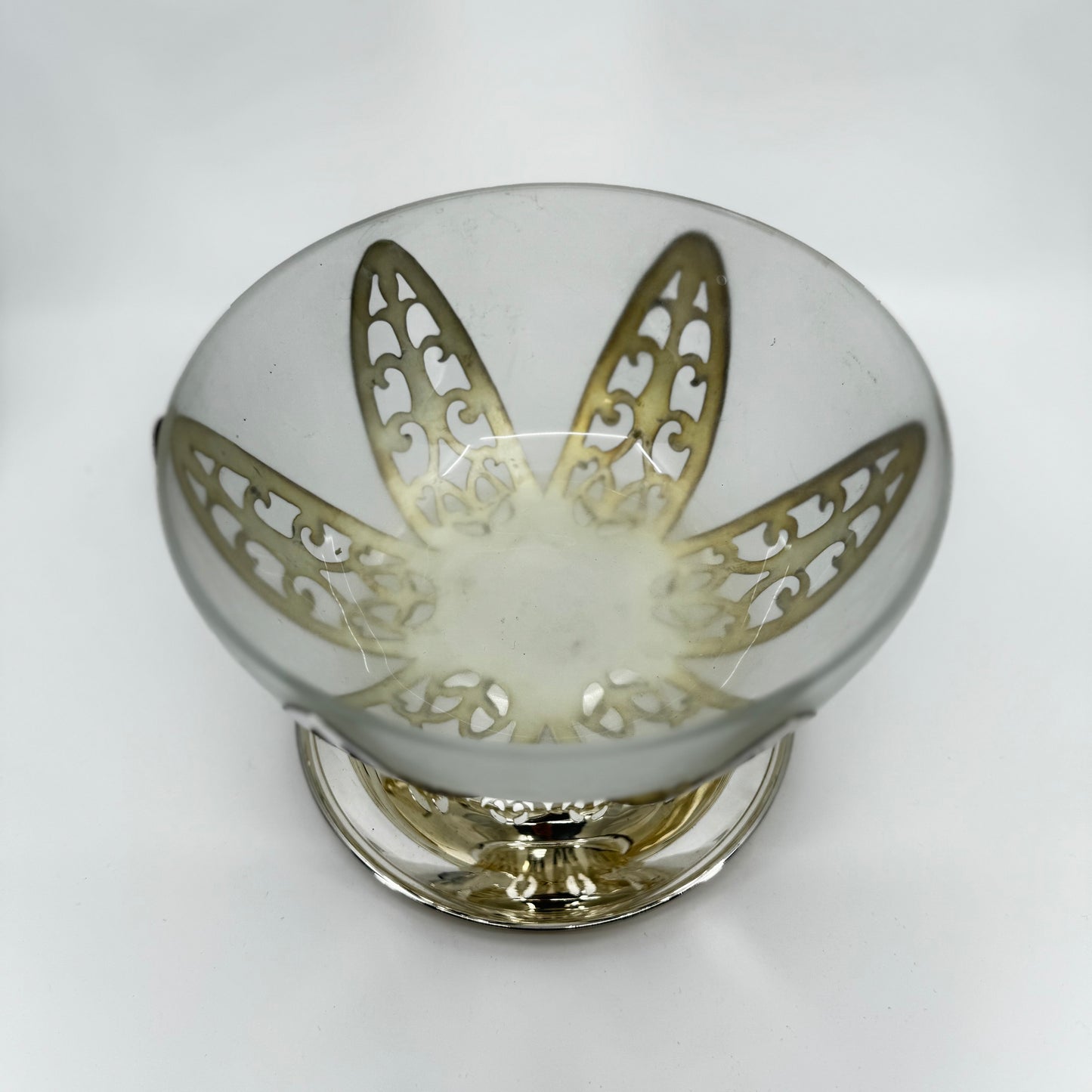 Silver and Frosted Glass Dessert Dishes (set of 8 + large bowl)