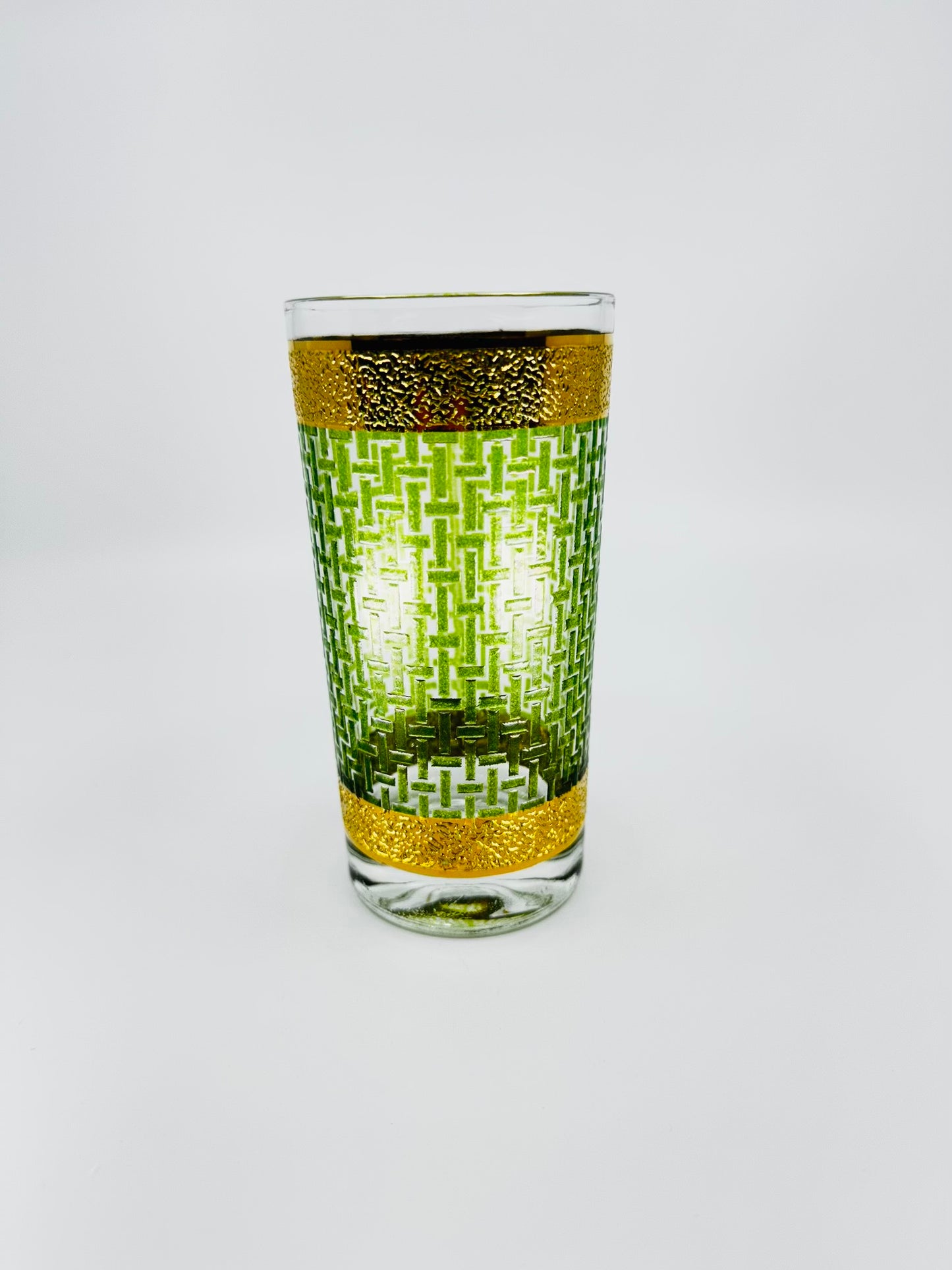 22K Gold and Green Basketweave Highballs (set of 4)