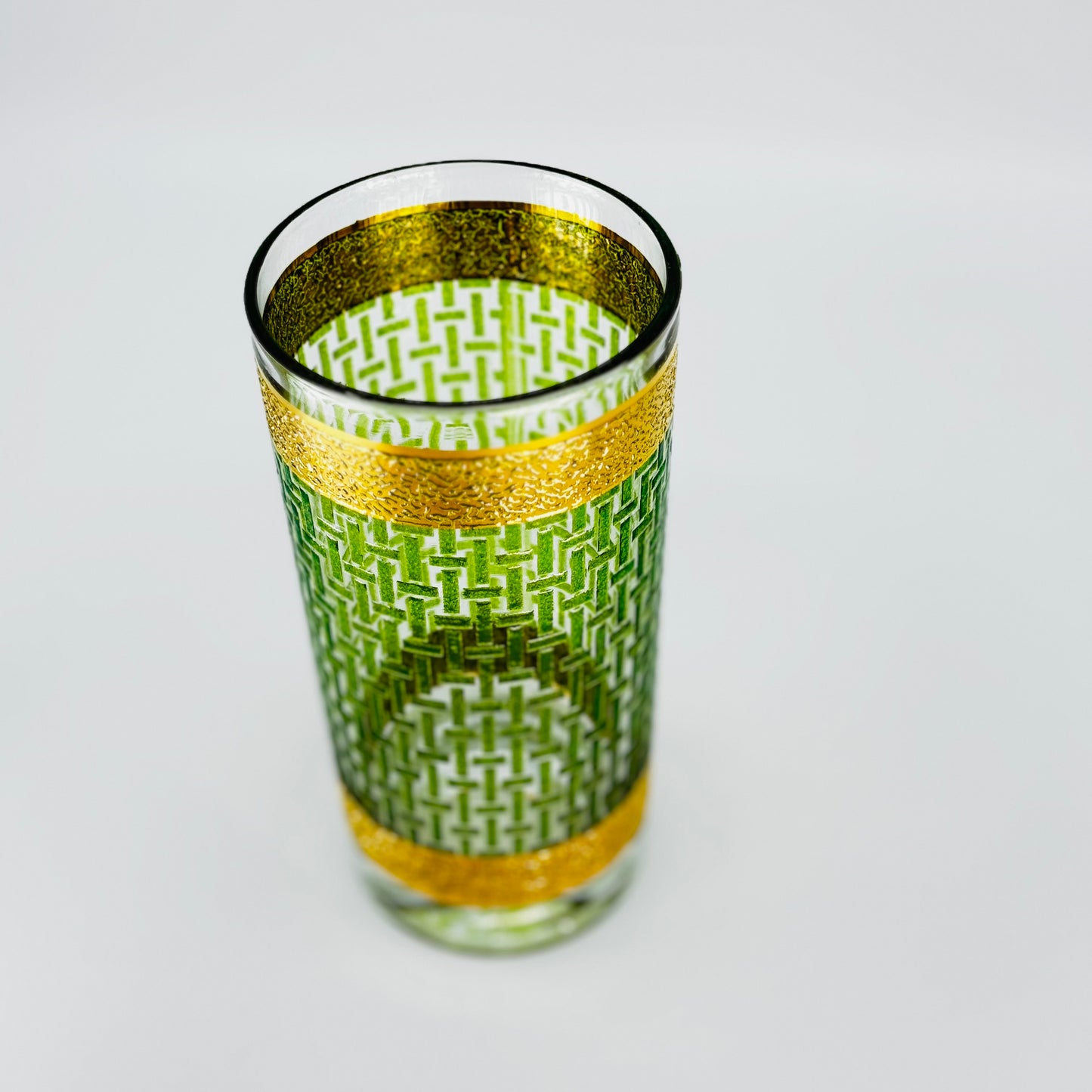 22K Gold and Green Basketweave Highballs (set of 4)