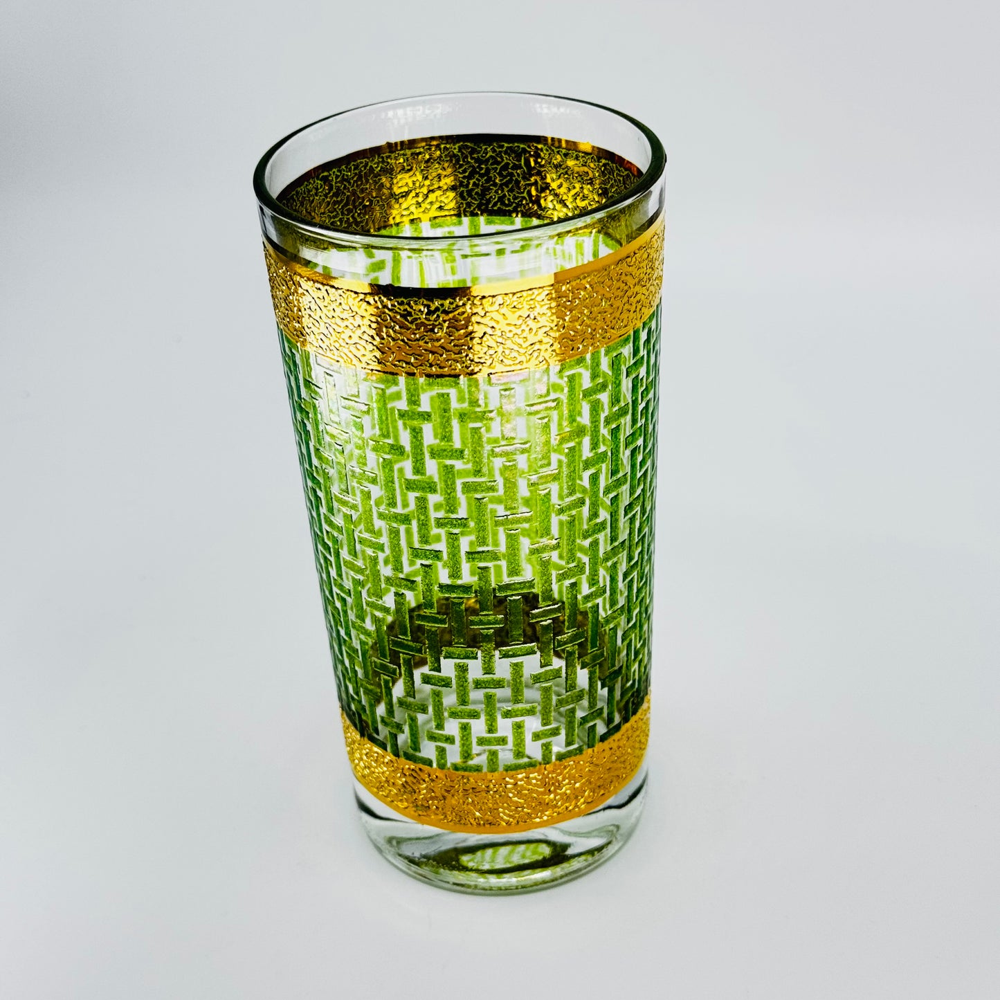 22K Gold and Green Basketweave Highballs (set of 4)