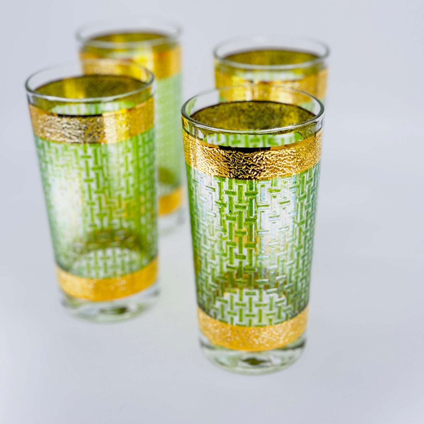 22K Gold and Green Basketweave Highballs (set of 4)