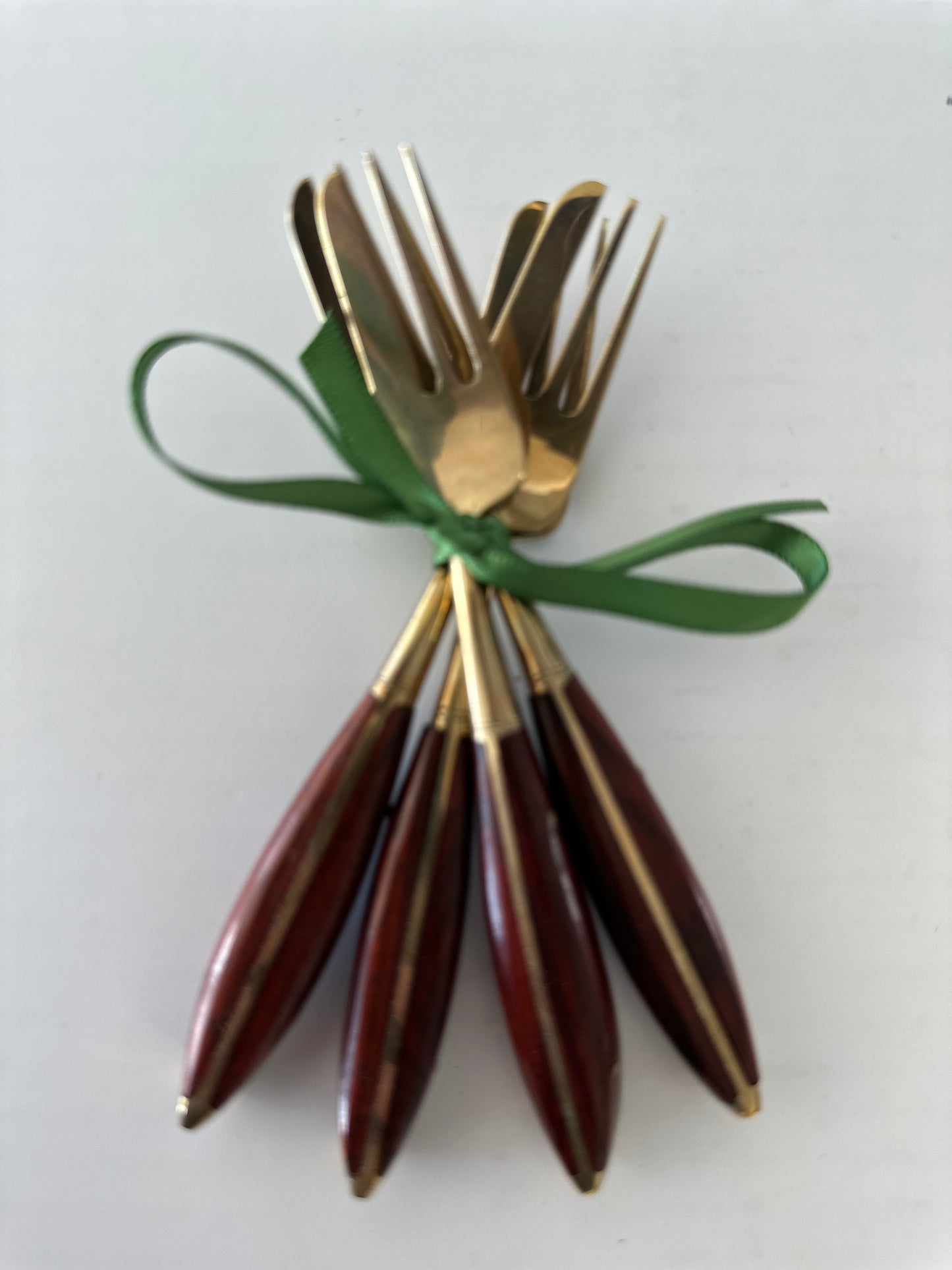 Brass & Wood Demitasse Forks (set of 4)