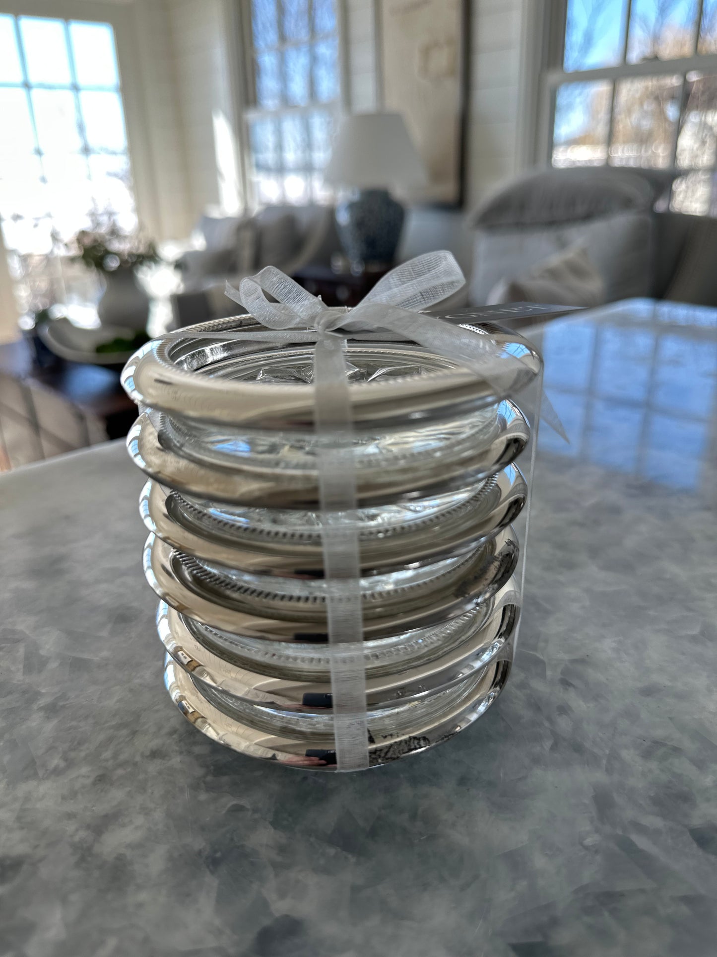 Silver Rimmed Glass Coaster Set