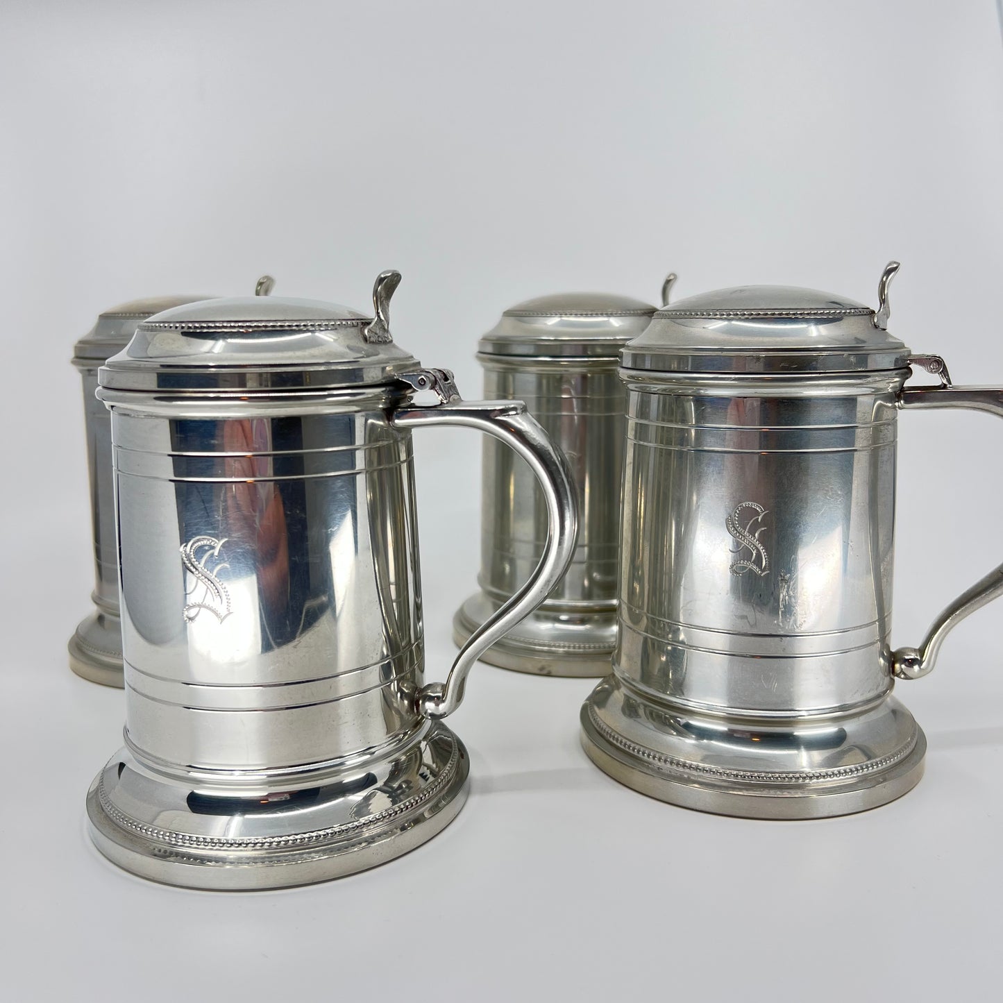 "S" Engraved Pewter Beer Mug (Set of 4)