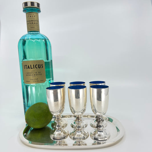Silver and Blue Cordials (6) with Tray