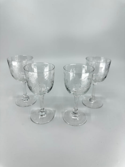 Etched Bamboo Cordial Glasses (set of 4)