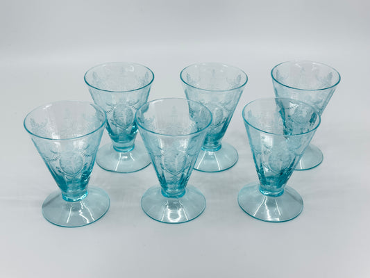Sunrise Medallion Blue Footed Juice Glasses (Set of 6)
