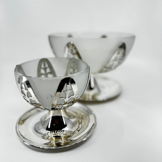 Silver and Frosted Glass Dessert Dishes (set of 8 + large bowl)
