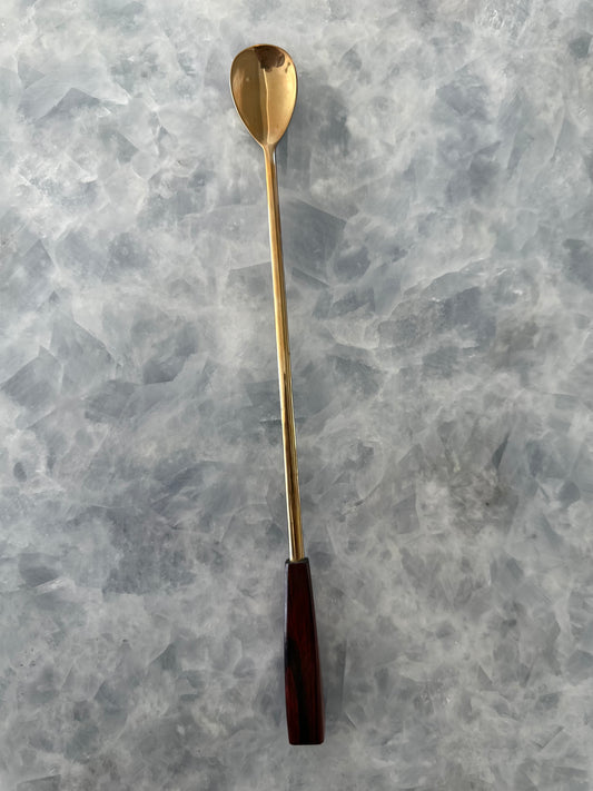 Brass & Wood Long Cocktail Spoon